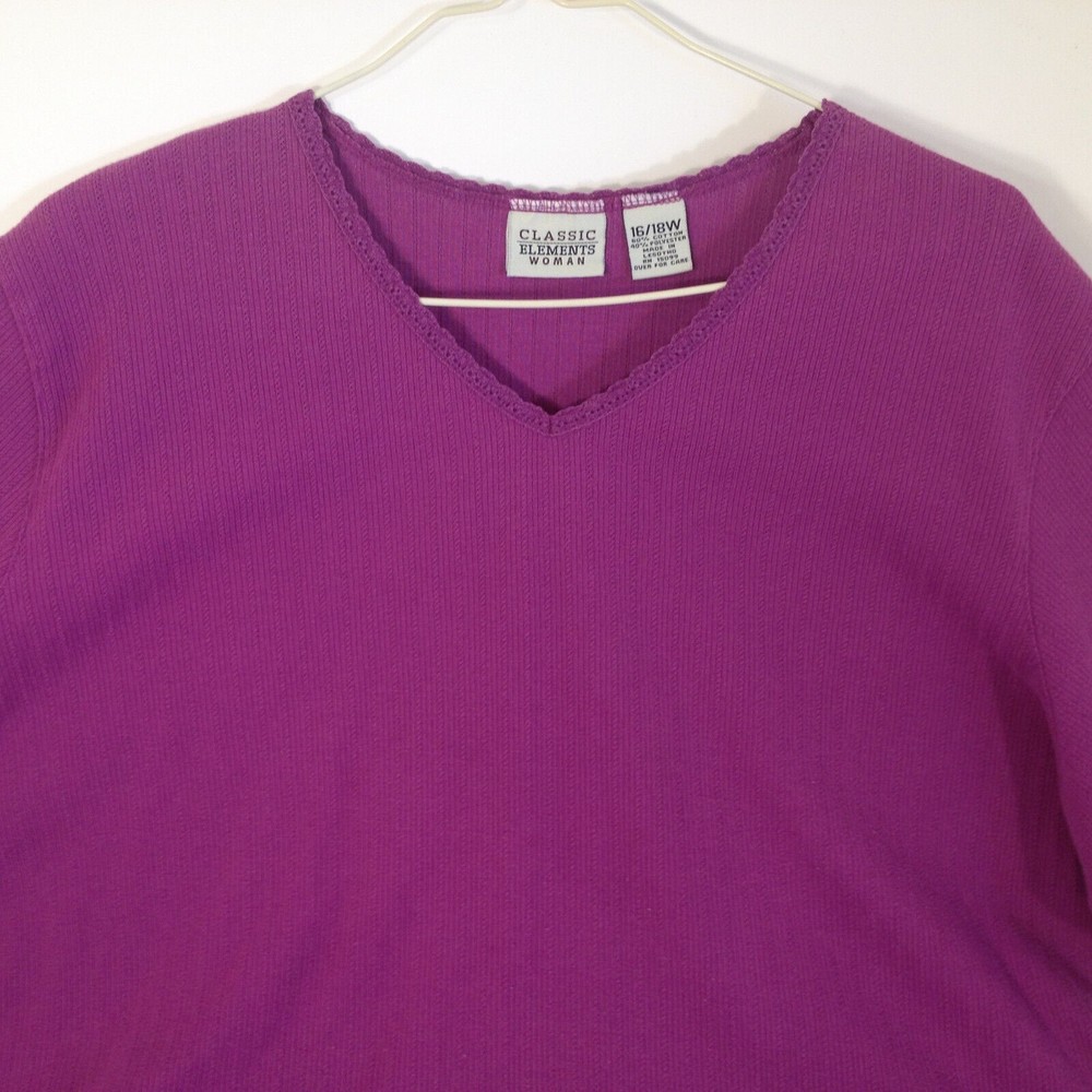 Vintage Classic Elements Woman Casual Lace Neck Top Shirt Size 16/18W Pink